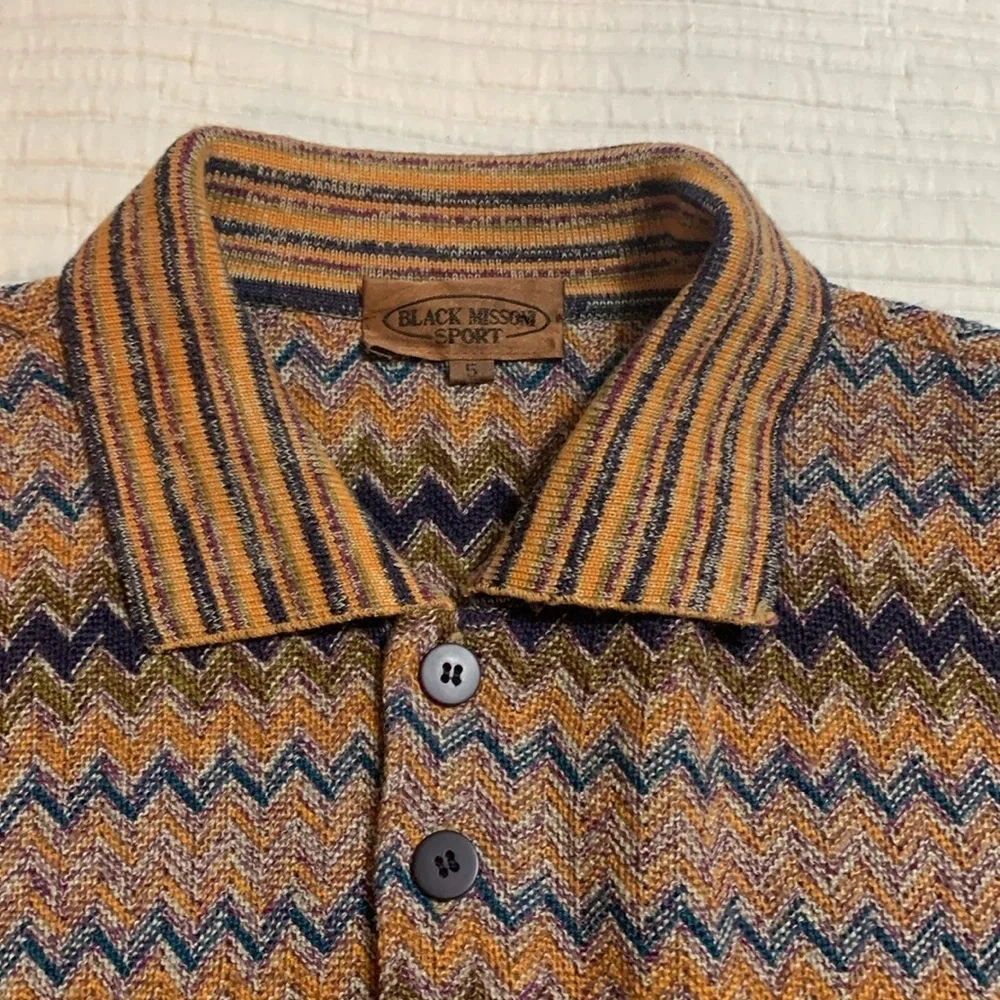 VTG Classic Black Missoni Sport Men’s Zigzag Polo Sweater Academia Luxury XL